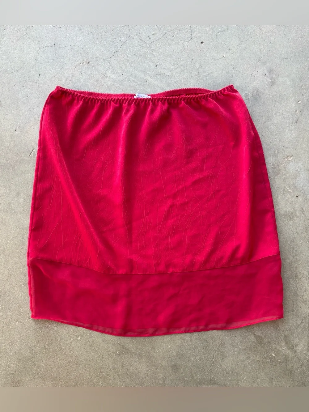 Vintage Vanity Fair Red Mini Skirt Sheer Mesh Hem Elastic Waist 80s/90s M/20